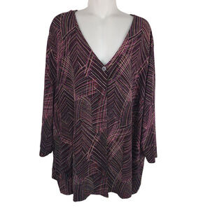 August Max Women Stretch Cardigan 3X Textured Metallic Blend Button Colorful Art